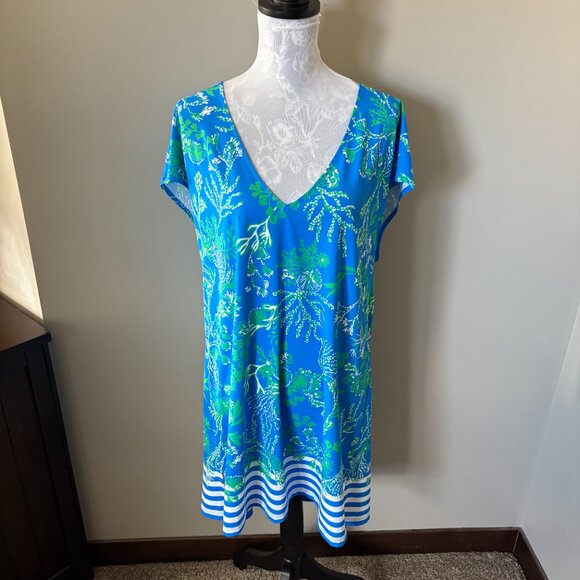 Lilly Pulitzer Talli V Neck Cover Up Dress Briny Blue A Bit Salty Xlarge - Picture 2 of 5